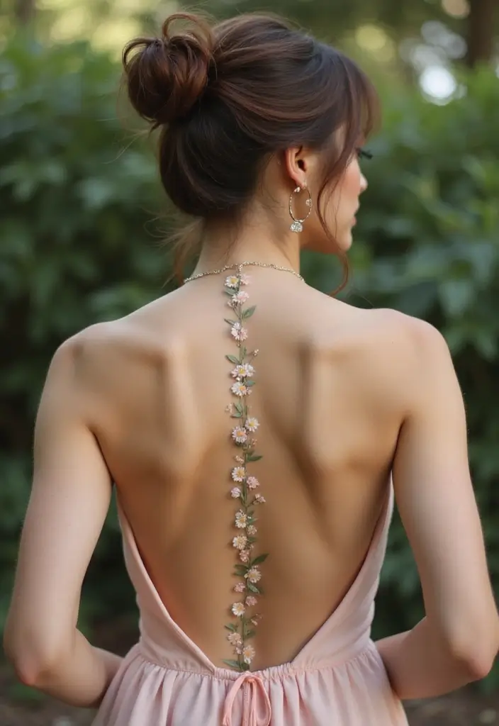 30 Spine Tattoos for Women: Simple But Beautifully Detailed - 1. Delicate Daisy Chain