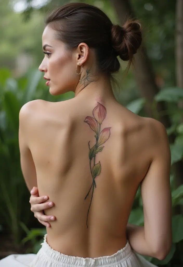 30 Spine Tattoos for Women: Simple But Beautifully Detailed - 21. Classic Calla Lily