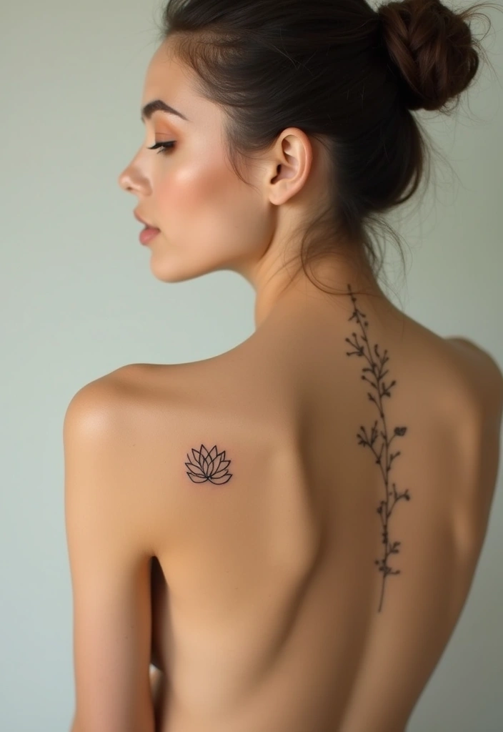 30 Spine Tattoos for Women: Simple But Beautifully Detailed - 3. Minimalist Lotus