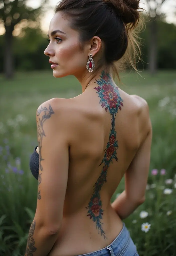 30 Spine Tattoos for Women: Simple But Beautifully Detailed - 6. Geometric Floral Shapes