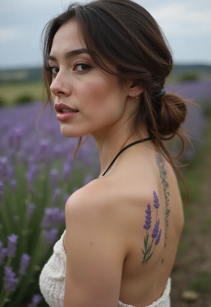 30 Spine Tattoos for Women: Simple But Beautifully Detailed - 9. Lavender Sprigs