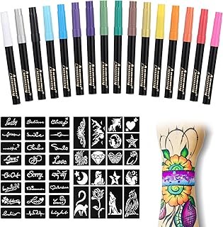 Temporary Tattoo Markers for Skin, 16-Count Body Markers+77 Large Tattoo...