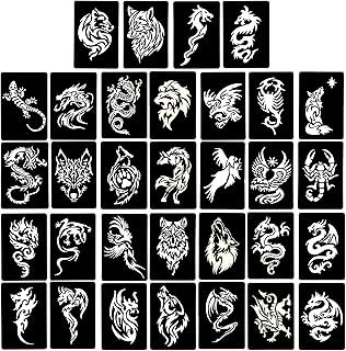 4 Sheets Temporary Tattoo Stencils, 32pcs Animal Patterns Henna Tattoo S...