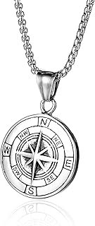 Compass Necklace for Men Chain Stainless Steel Compass Pendants Male Jew...