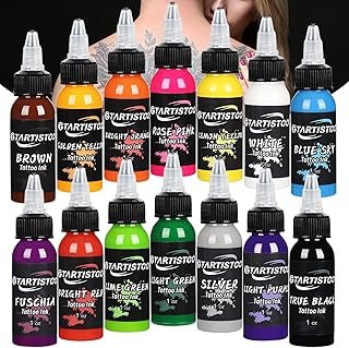 Professional Tattoo Ink Set 14 Colors 1OZ (30ml) Vegan-Friendly Pigment ...