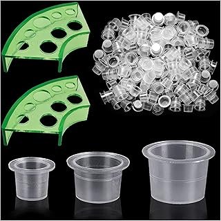 300pcs Tattoo Ink Caps with 2 Cups Holders - Moricher 100 Small 100 Medi...