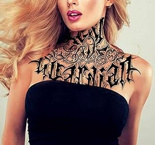 DaLin Temporary Tattoos, 2 Sheets Deep Black Large Neck Tattoos for Hall...