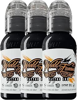 World Famous Fine Line Mini Black Tattoo Ink Pigments Set of 3, Vegan, P...