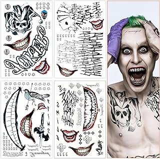 Joker Tattoos 4 Sheets,Halloween Temporary Tattoos for Men,Suicide Squad...