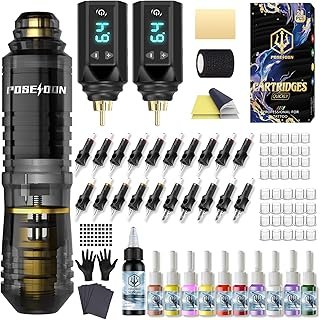 POSEIDON Tattoo Pen Kit Tattoo Gun Kit with 2pcs Tattoo Batteries Tattoo...