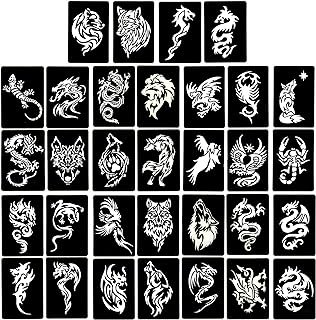 4 Sheets Temporary Tattoo Stencils, 32pcs Animal Patterns Henna Tattoo S...