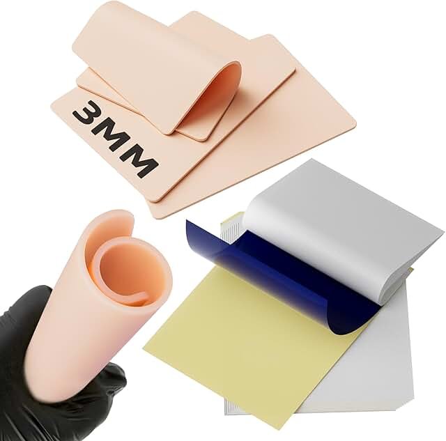 Blank Tattoo Practice Skin Kit - 13Pcs Set with 3 Double Sided 7.4x5.6” ...