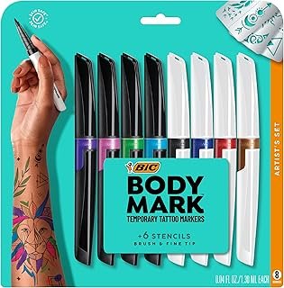 BIC BodyMark Temporary Tattoo Markers for Skin, Artist's Set, Mixed Tip,...
