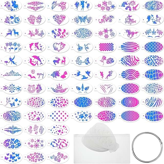 Fulmoon 72 Pcs Face Paint Stencils Reusable Face Painting Stencils Body ...