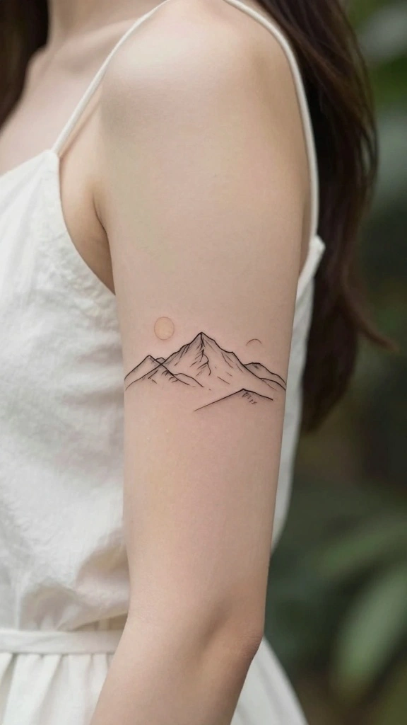 17 Classy Tattoos for Women Over 40 With Confidence - 4. Minimalistic Nature Scenes 1