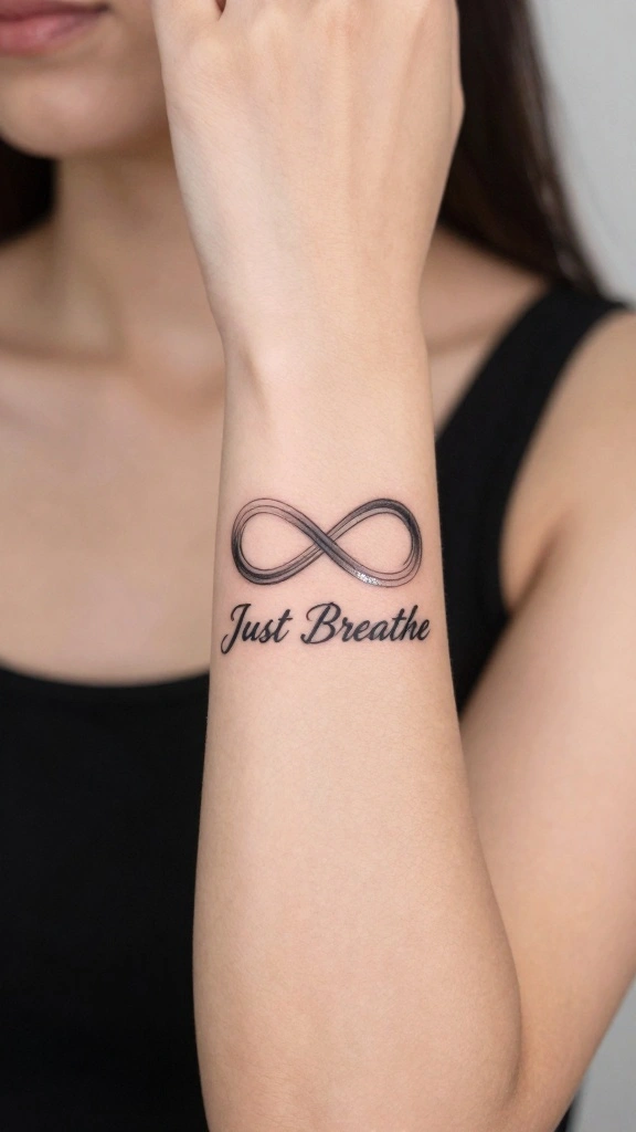 17 “Just Breathe” Tattoos for Women With Calm Meaning - 13. Infinity Symbol with Breath 1