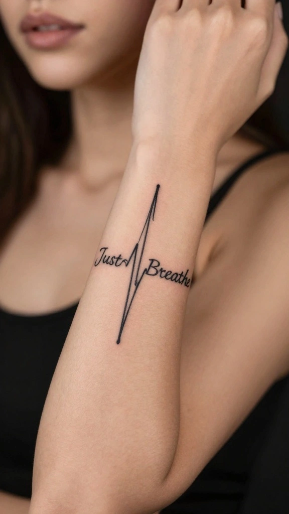 17 “Just Breathe” Tattoos for Women With Calm Meaning - 6. Heartbeat Line Design 1