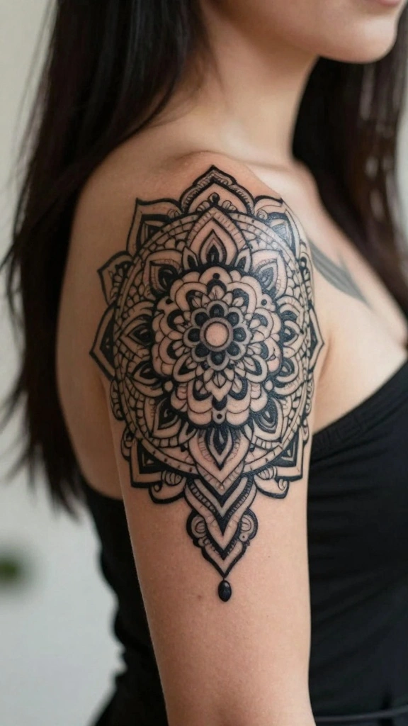 17 Unique Shoulder Tattoos for Women That Truly Stand Out - 11. Cultural Symbols 1