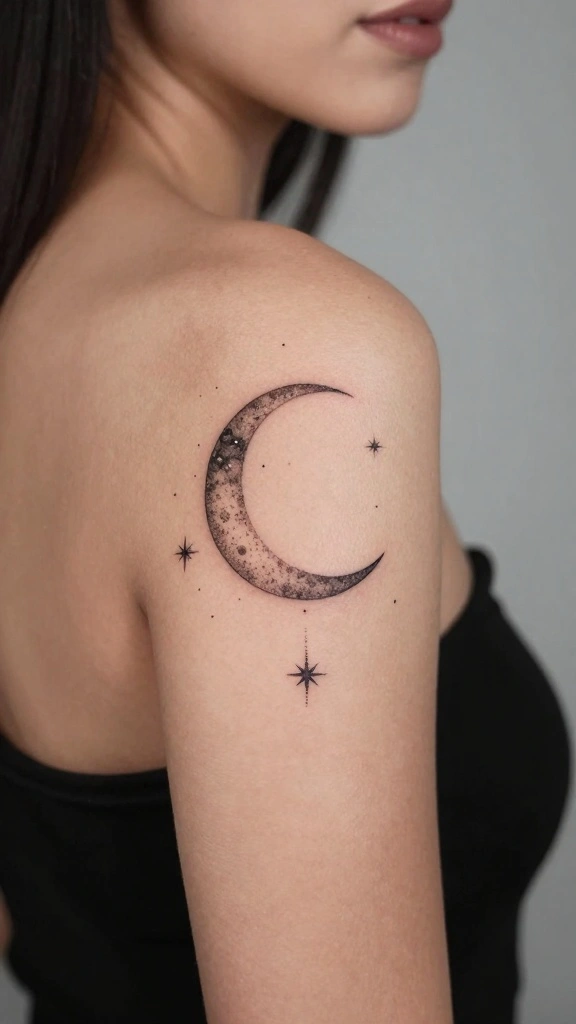 17 Unique Shoulder Tattoos for Women That Truly Stand Out - 4. Celestial Bodies 1