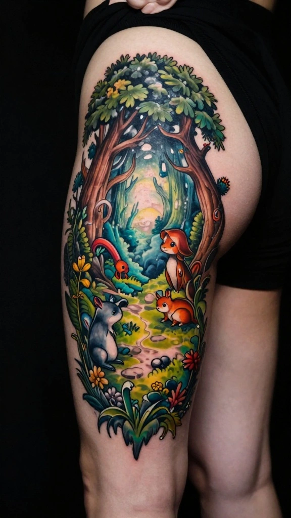 18 Dope Thigh Tattoos for Women With Bold Attitude - 12. Illustrative Tattoos 1