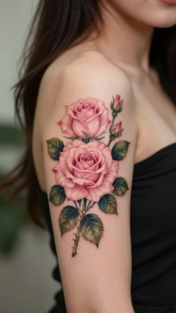 18 Elegant Classy Tattoos for Women That Never Age - 1. Delicate Rose Bouquet 1