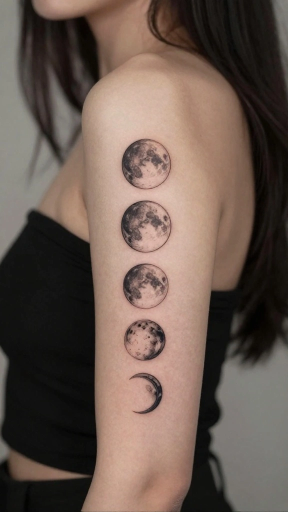 18 Elegant Classy Tattoos for Women That Never Age - 16. Elegant Moon Phases 1