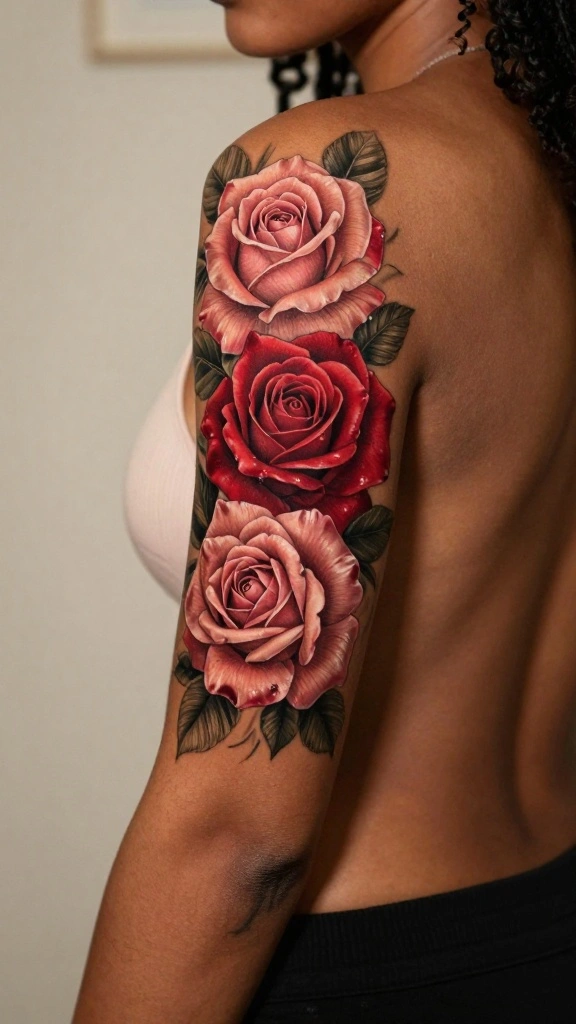 18 Flower Arm Tattoos for Women With Floral Beauty - 2. Elegant Roses 1