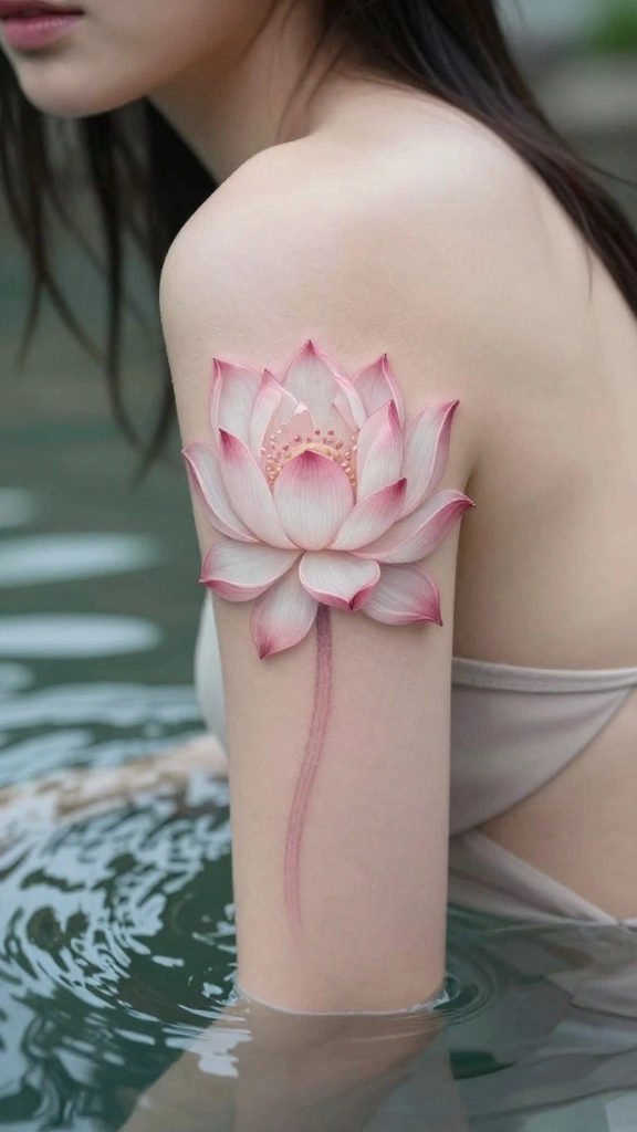 18 Flower Arm Tattoos for Women With Floral Beauty - 3. Lotus Flowers 1
