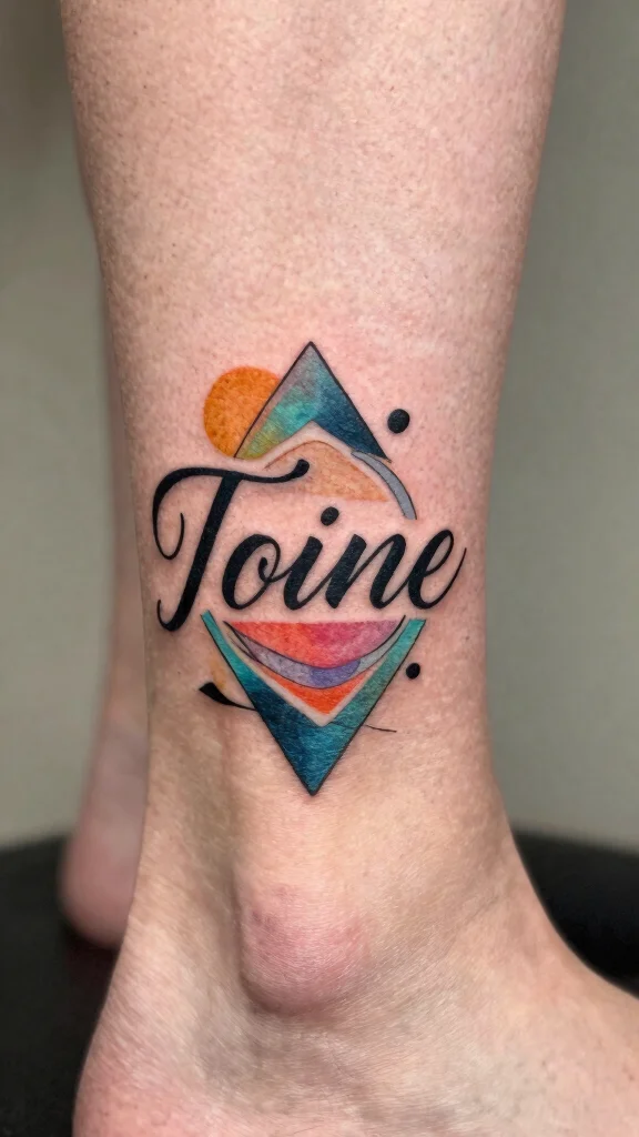 18 Husband Name Tattoos for Women With Romantic Meaning - 8. Name on the Ankle with Graphic Design 1