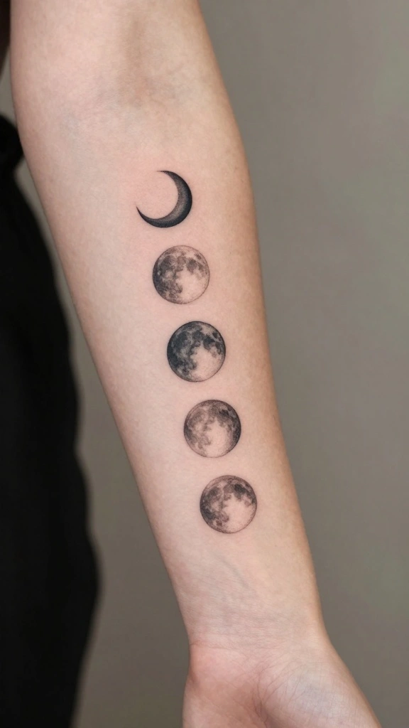 18 Native American Tattoos for Women With Cultural Depth - 14. Moon Phases: Journey Through Life 1