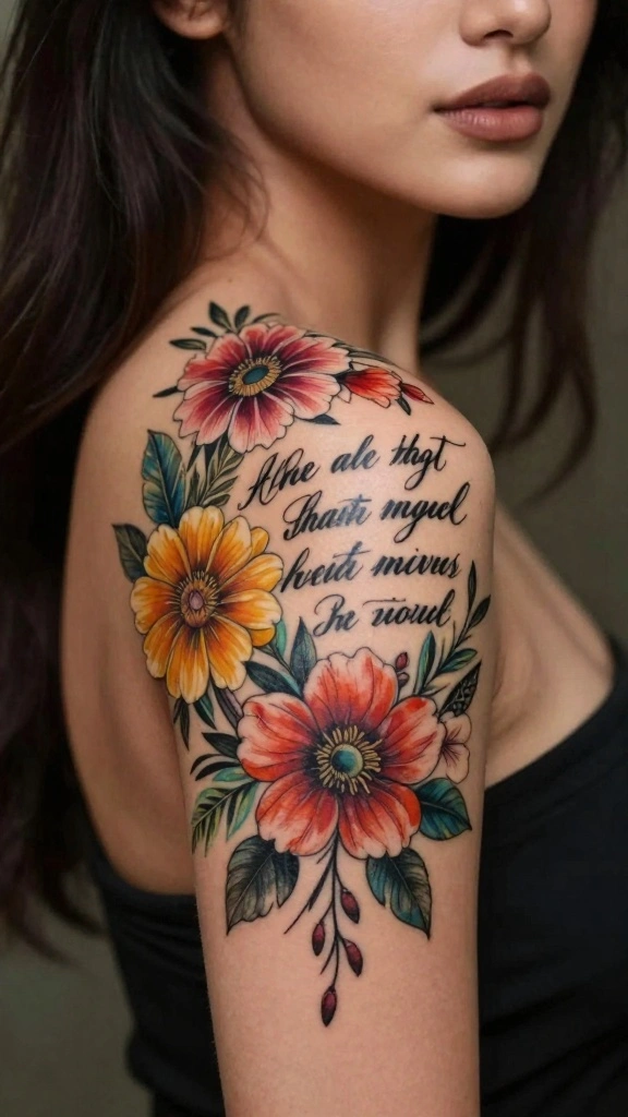 18 Upper Shoulder Tattoos for Women You’ll Love - 12. The Poetry of Flowers 1