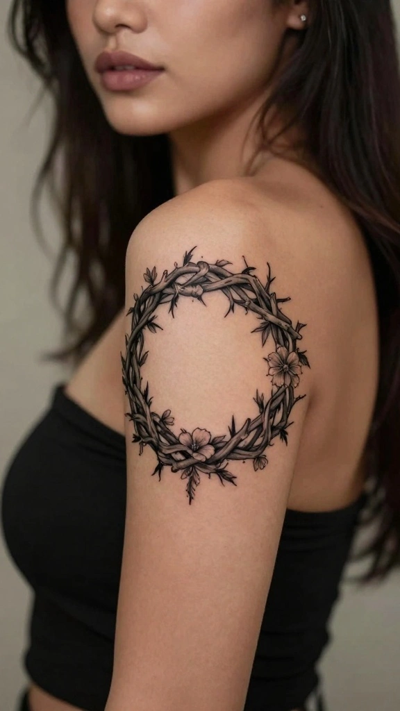20 Biblical Sleeve Tattoos for Women With Powerful Meaning - 16. The Crown of Thorns 1