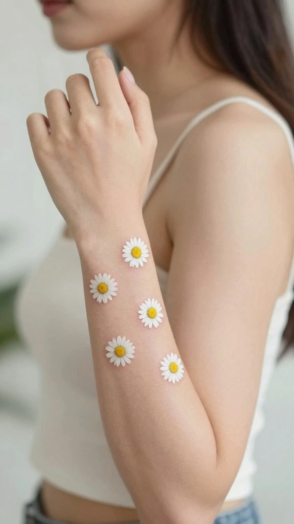 20 Flower Sleeve Tattoos for Women With Elegant Style - 10. Daisies for a Simple Charm 1