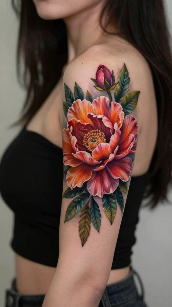 20 Flower Sleeve Tattoos for Women With Elegant Style - 17. 3D Floral Tattoos for Depth and Realism 1