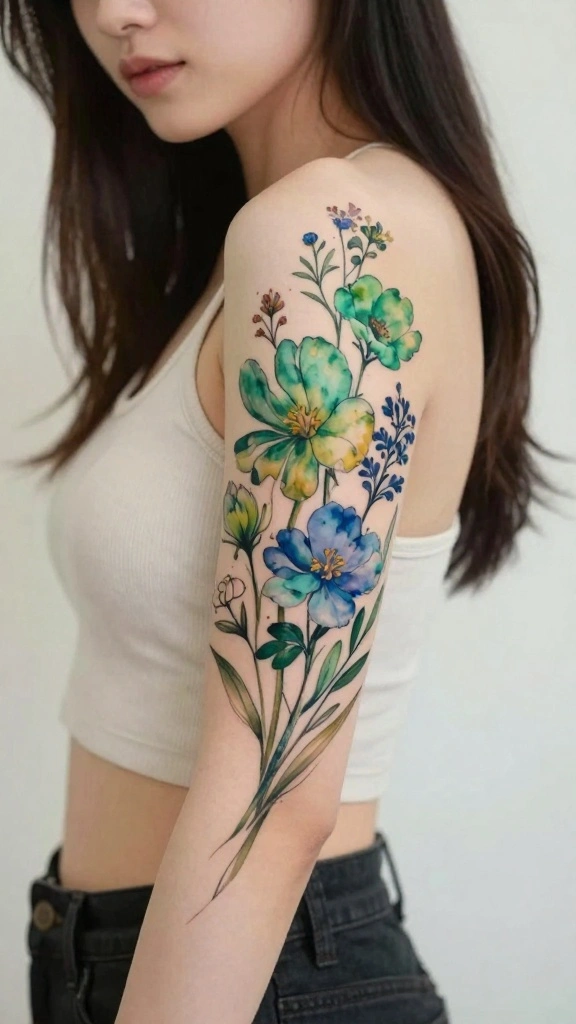 20 Flower Sleeve Tattoos for Women With Elegant Style - 2. Wildflowers for a Bohemian Touch 1