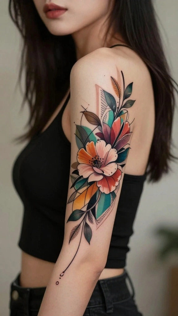20 Flower Sleeve Tattoos for Women With Elegant Style - 7. Abstract Floral Patterns 1