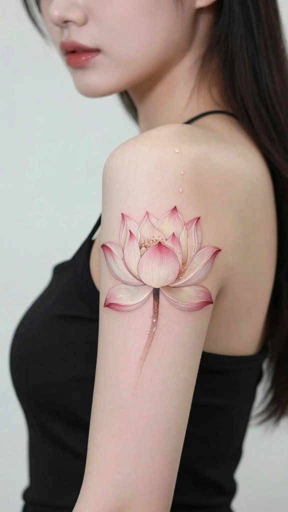 20 Flower Sleeve Tattoos for Women With Elegant Style - 8. Lotus Flowers for Spiritual Symbolism 1