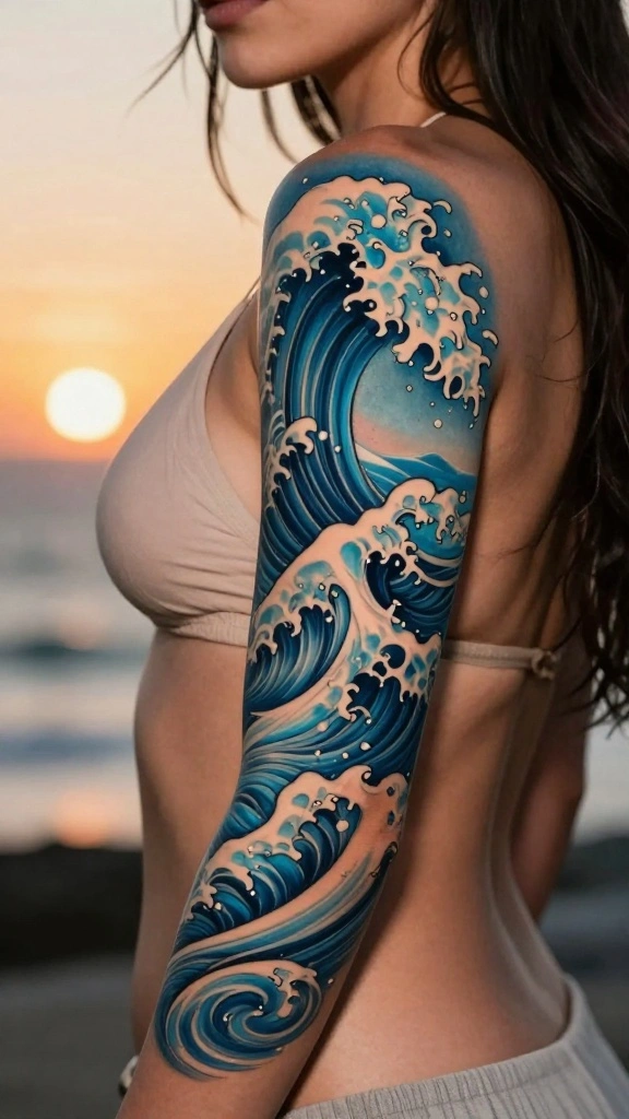20 Ocean Sleeve Tattoos for Women Inspired by Freedom - 1. Majestic Waves 1
