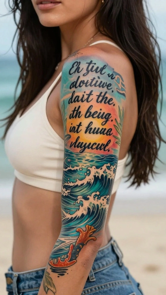 20 Ocean Sleeve Tattoos for Women Inspired by Freedom - 9. Ocean Quotes 1