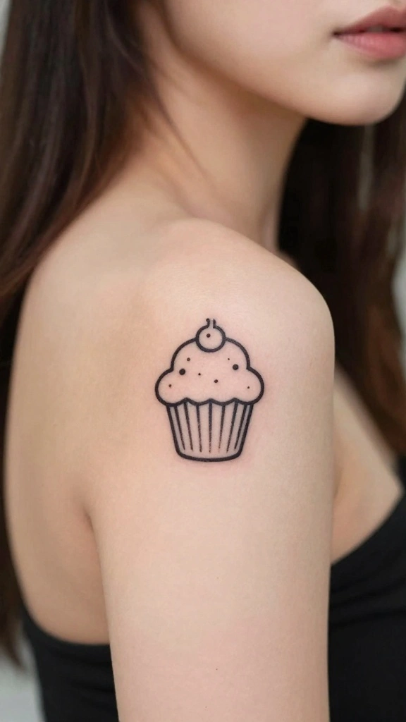 20 Shoulder Blade Tattoos for Women That Look Stunning - 13. Cupcake or Food Tattoos 1
