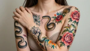 20 Snake and Flower Tattoos for Women Ideas (Soft Meets Wild)