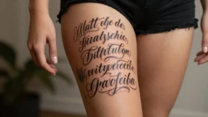 10 Script Thigh Tattoos With Beautiful Lettering Ideas