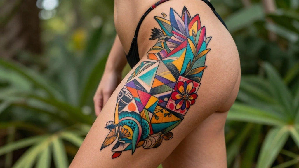 11 Patchwork Thigh Tattoos With Unique Mixed Styles
