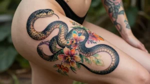 11 Snake Thigh Tattoos With Elegant and Fierce Energy
